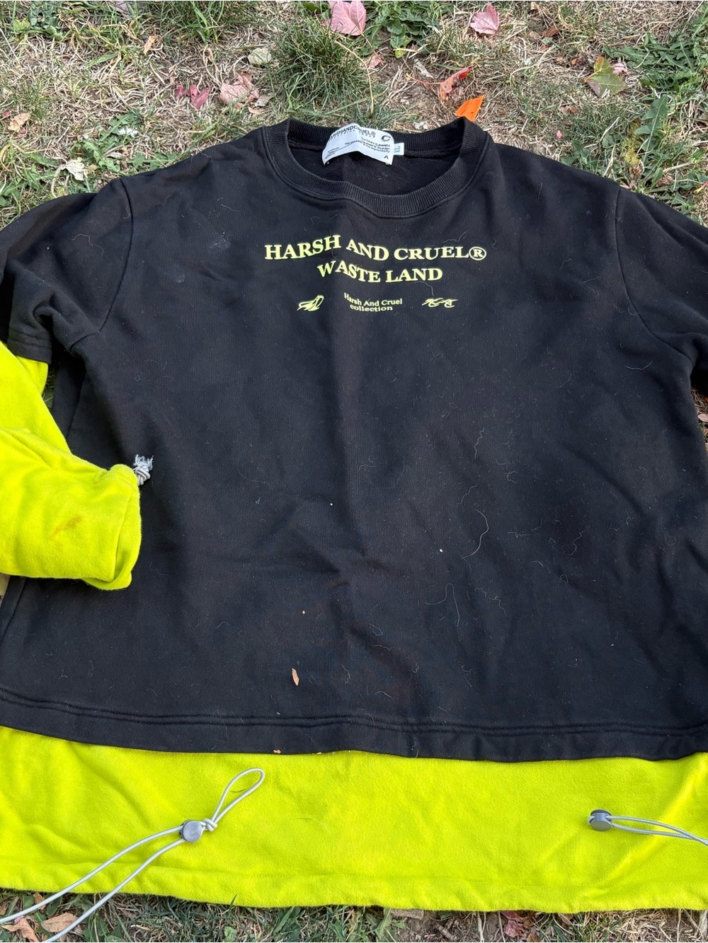 Men's Black Crewneck with Neon Green Layered Hem